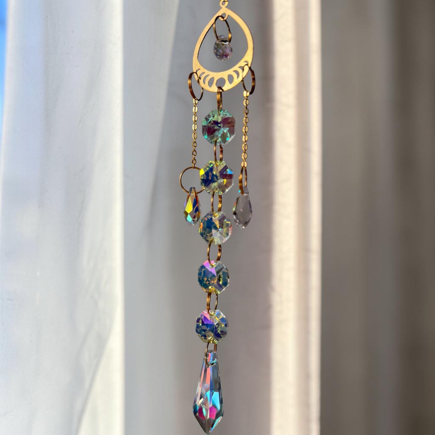 Gold Crescent Crystal Drop Suncatcher
