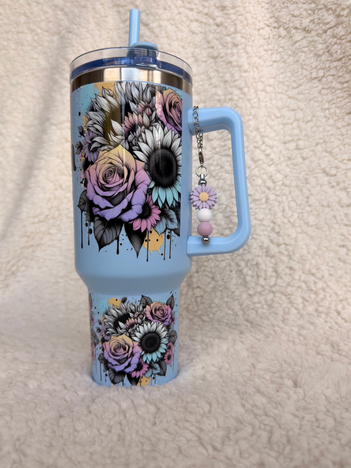 Let Them Blue Floral Tumbler with Cup Charm