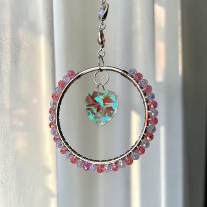 Pink Heart Crystal Hoop Suncatcher