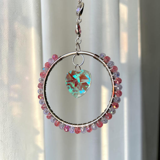 Pink Heart Crystal Hoop Suncatcher