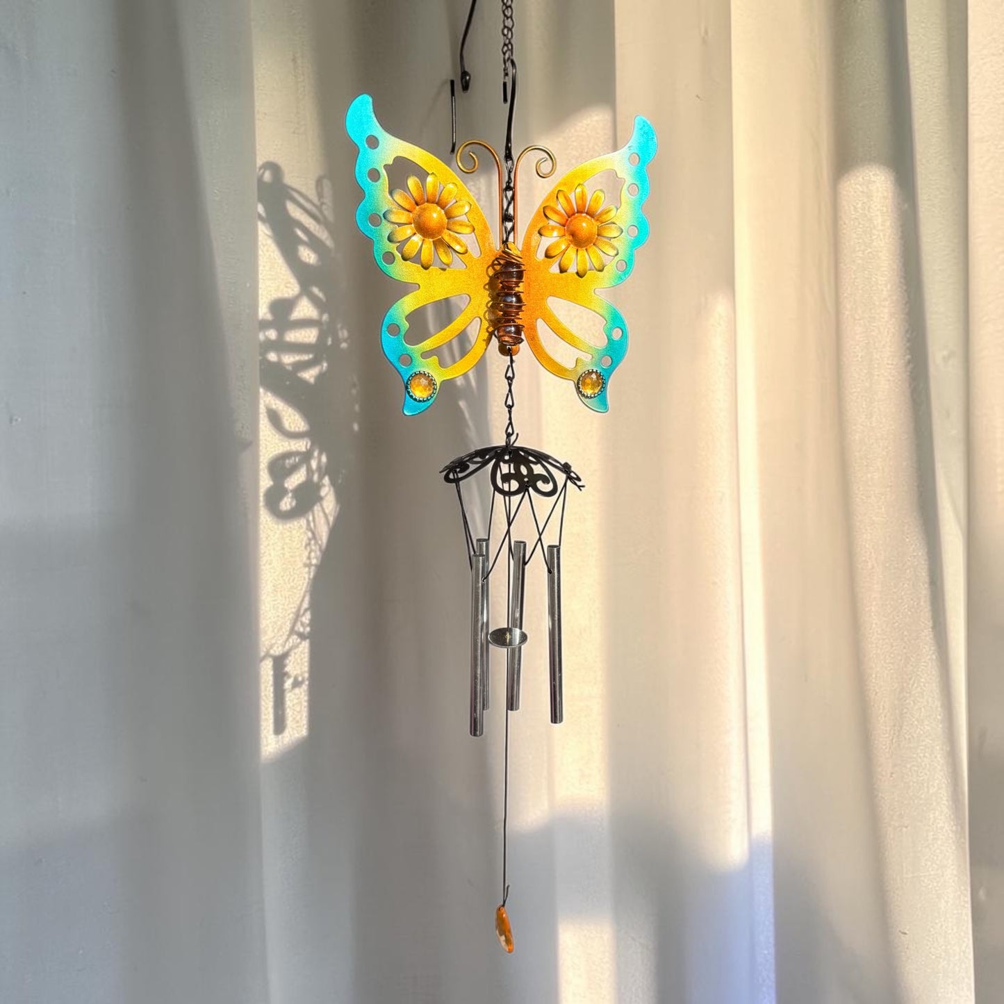 Golden Daisy Butterfly Wind Chime Suncatcher