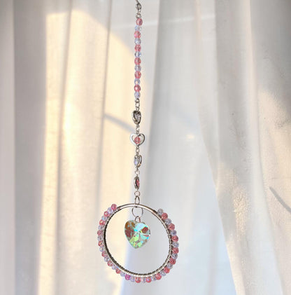 Pink Heart Crystal Hoop Suncatcher