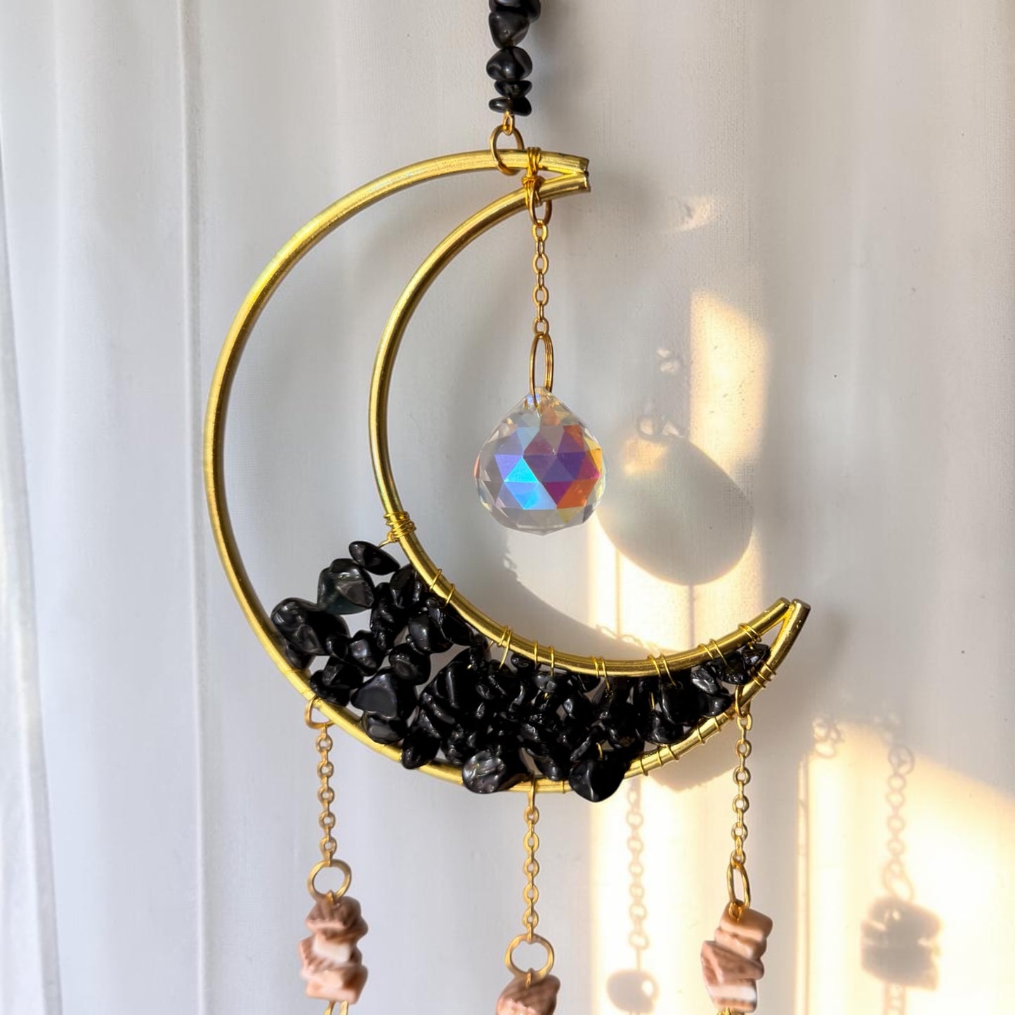 Black Crystal Crescent Moon Suncatcher