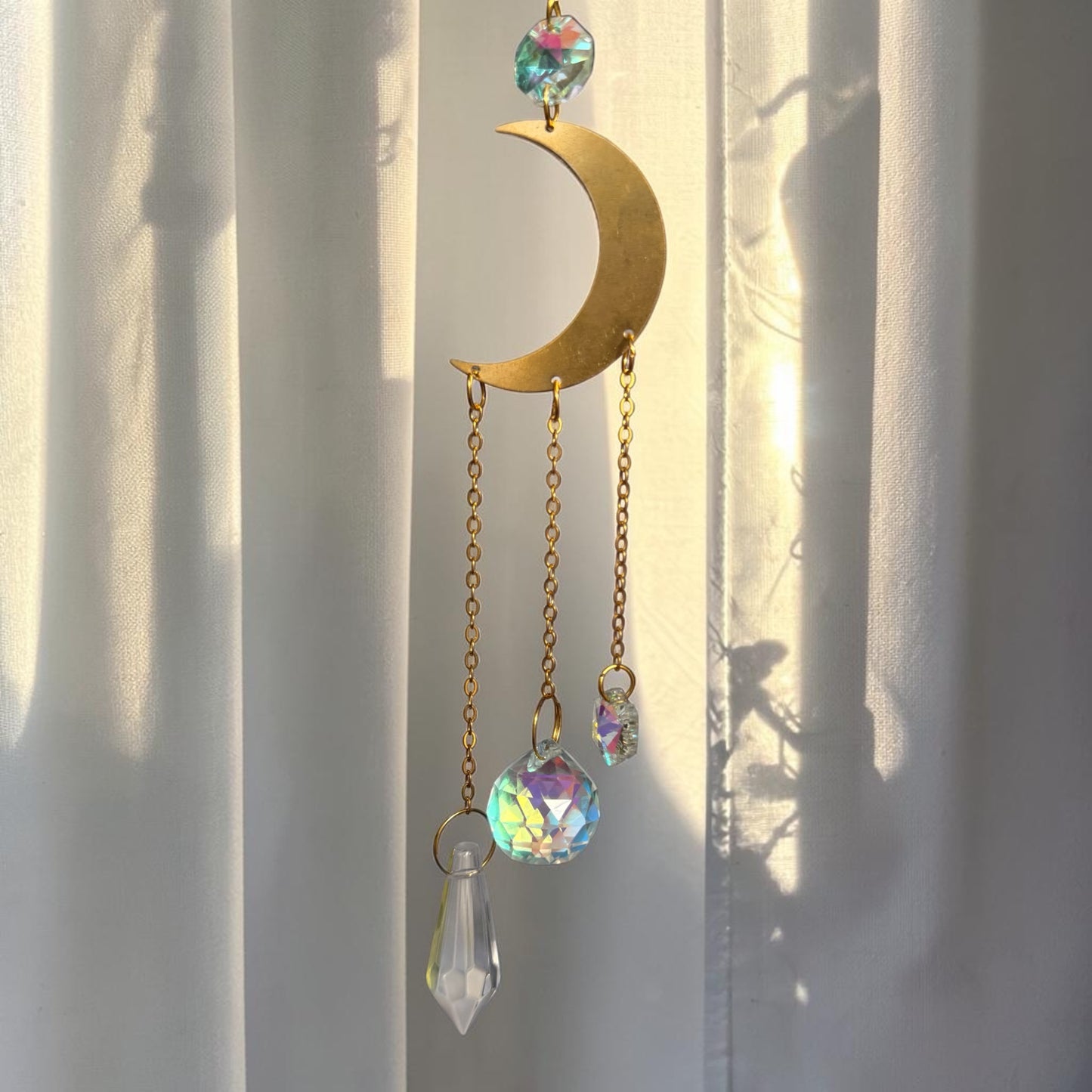 Gold Sun and Moon Crystal Drop Suncatcher