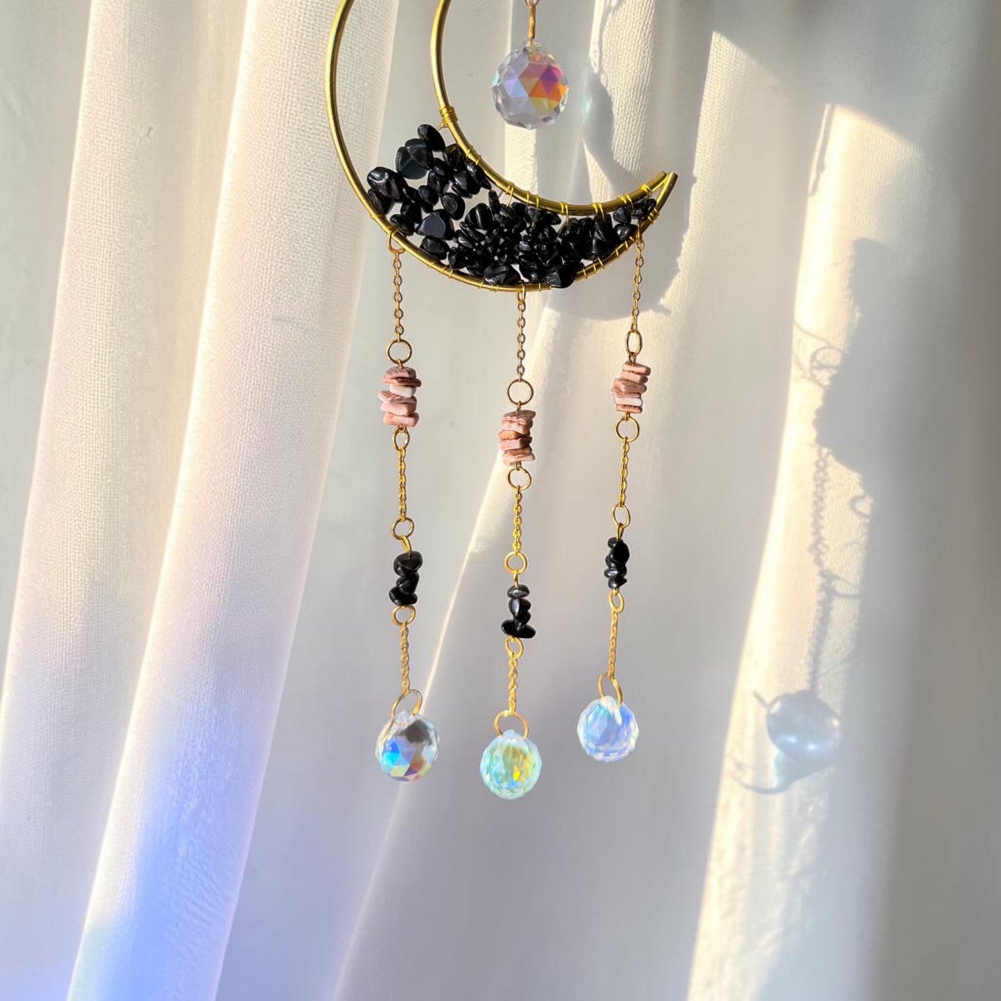 Black Crystal Crescent Moon Suncatcher