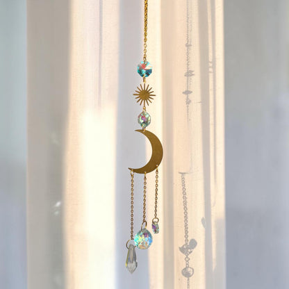 Gold Sun and Moon Crystal Drop Suncatcher
