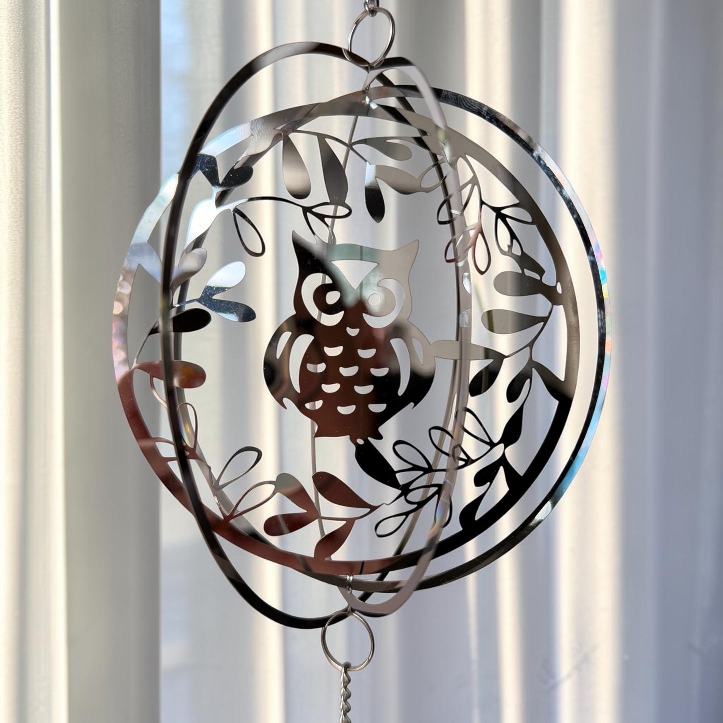 Silver Owl Crystal Drop Suncatcher