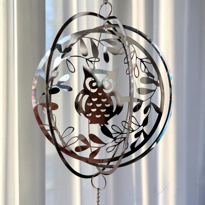 Silver Owl Crystal Drop Suncatcher