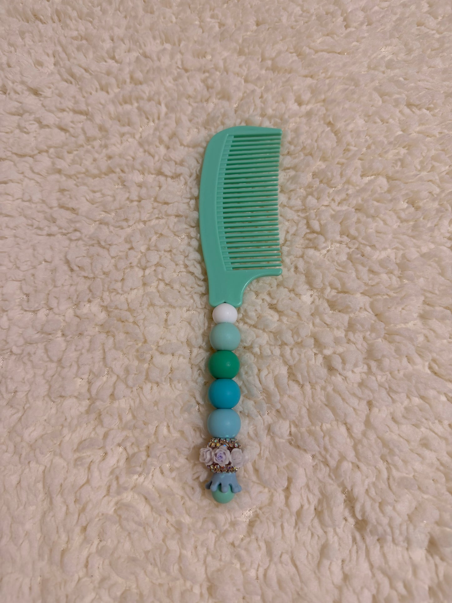 Aqua Floral Beaded Comb
