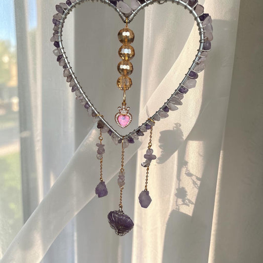 Amethyst Heart Crystal Suncatcher