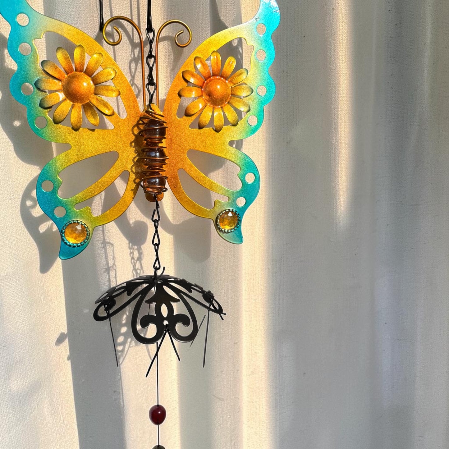Golden Daisy Butterfly Wind Chime Suncatcher
