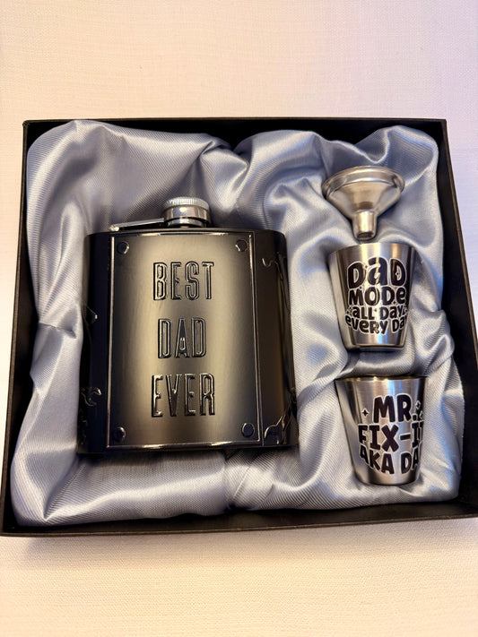 Best Dad Ever Hip Flask & Shot Glass Gift Set