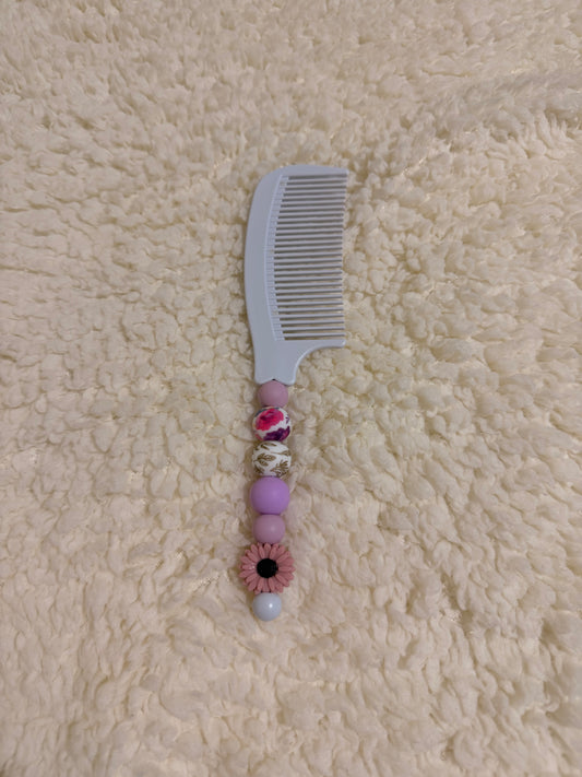 Pink & Purple Floral Beaded Comb