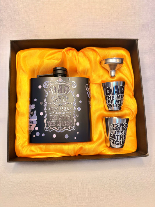 Dad The Man The Myth The Legend Hip Flask Gift Set