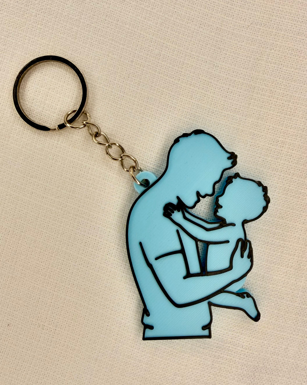Dad & Child Hug Keyring – Blue & Black