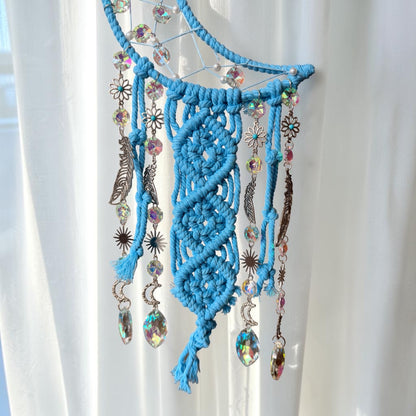 Blue Macramé Crescent Moon Suncatcher