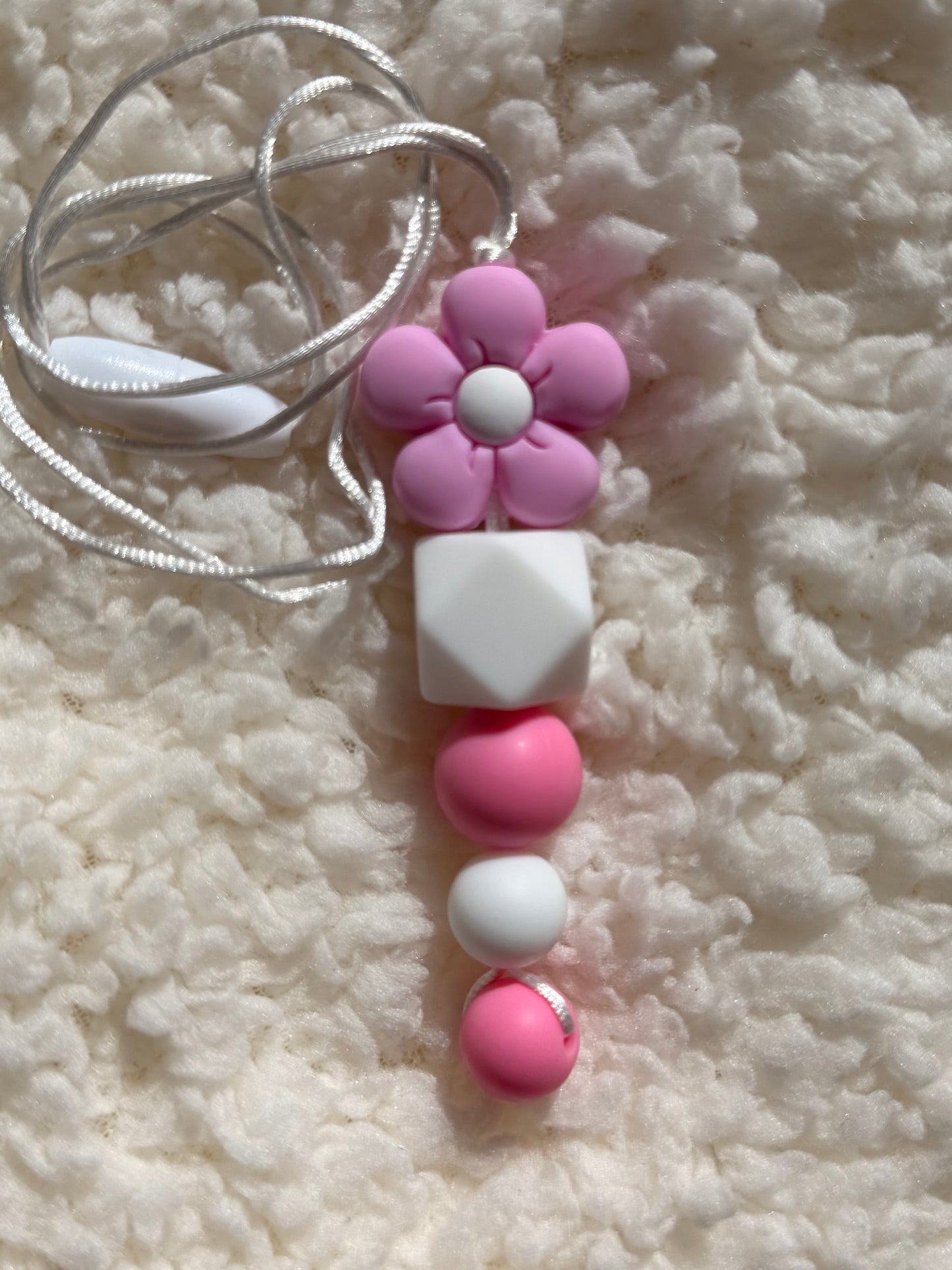 Bright Pink Flower Sensory Chew Necklace