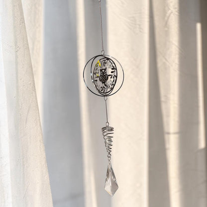Silver Owl Crystal Drop Suncatcher