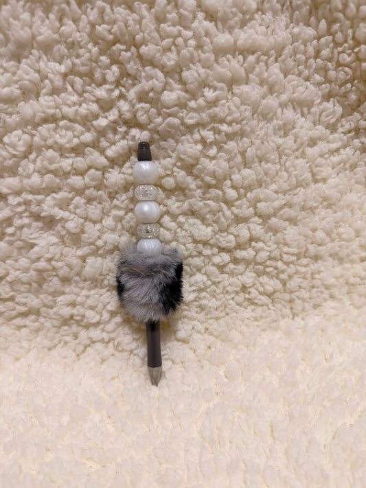 Grey & White Fluffy Premium Pen