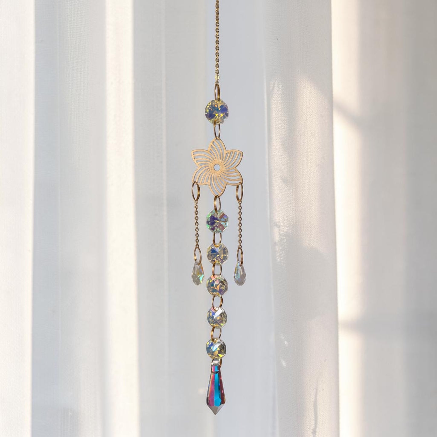 Gold Flower Crystal Drop Suncatcher