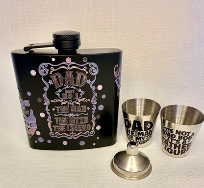 Dad The Man The Myth The Legend Hip Flask Gift Set