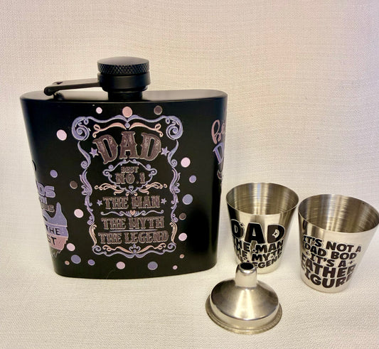 Dad The Man The Myth The Legend Hip Flask Gift Set