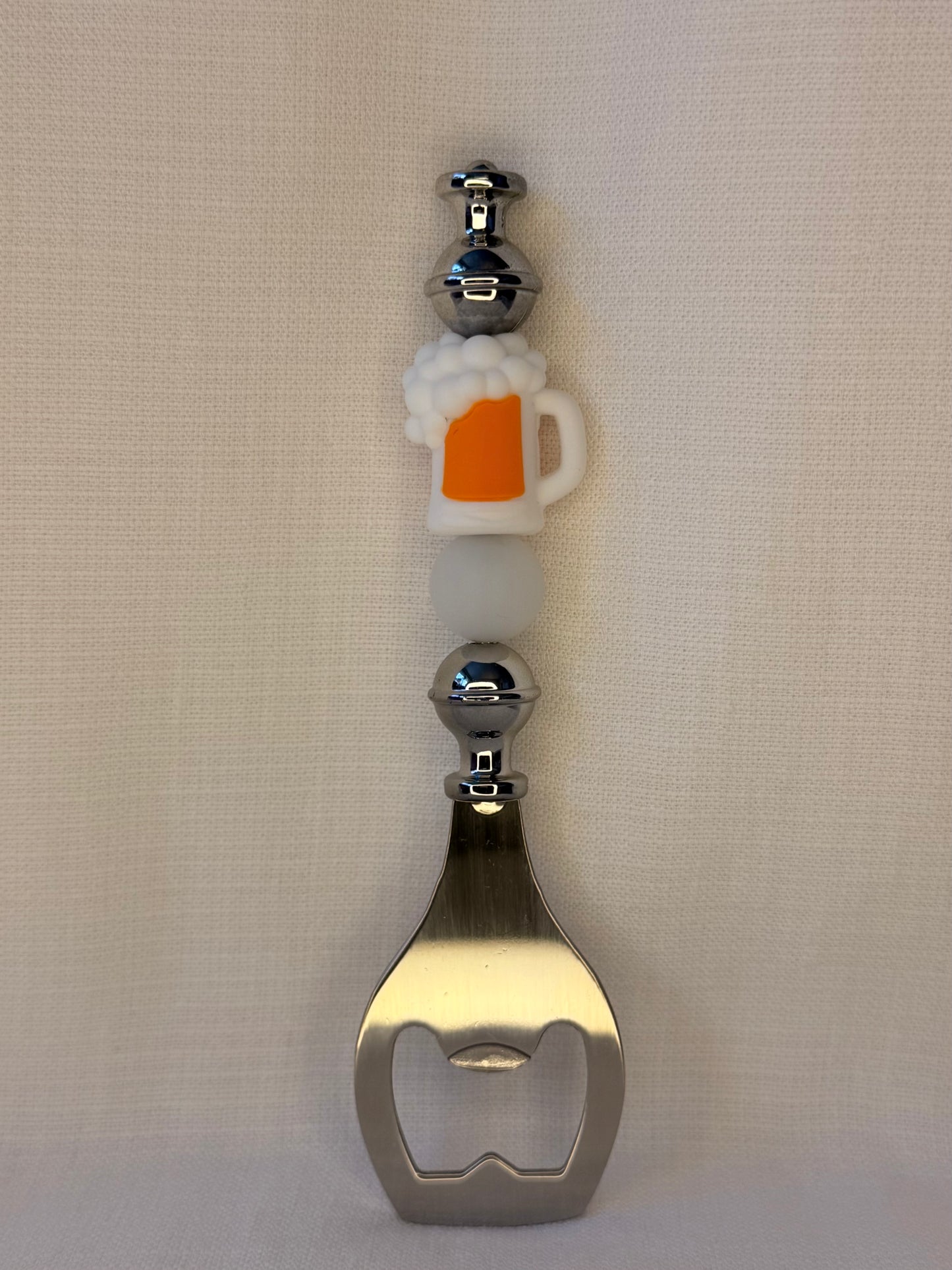 Beer Mug Beaded Bottle Opener - Frosted White