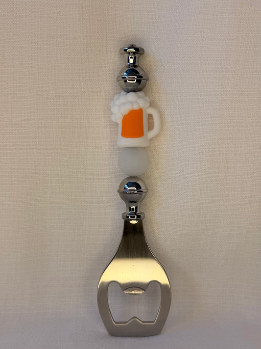 Beer Mug Beaded Bottle Opener - Frosted White