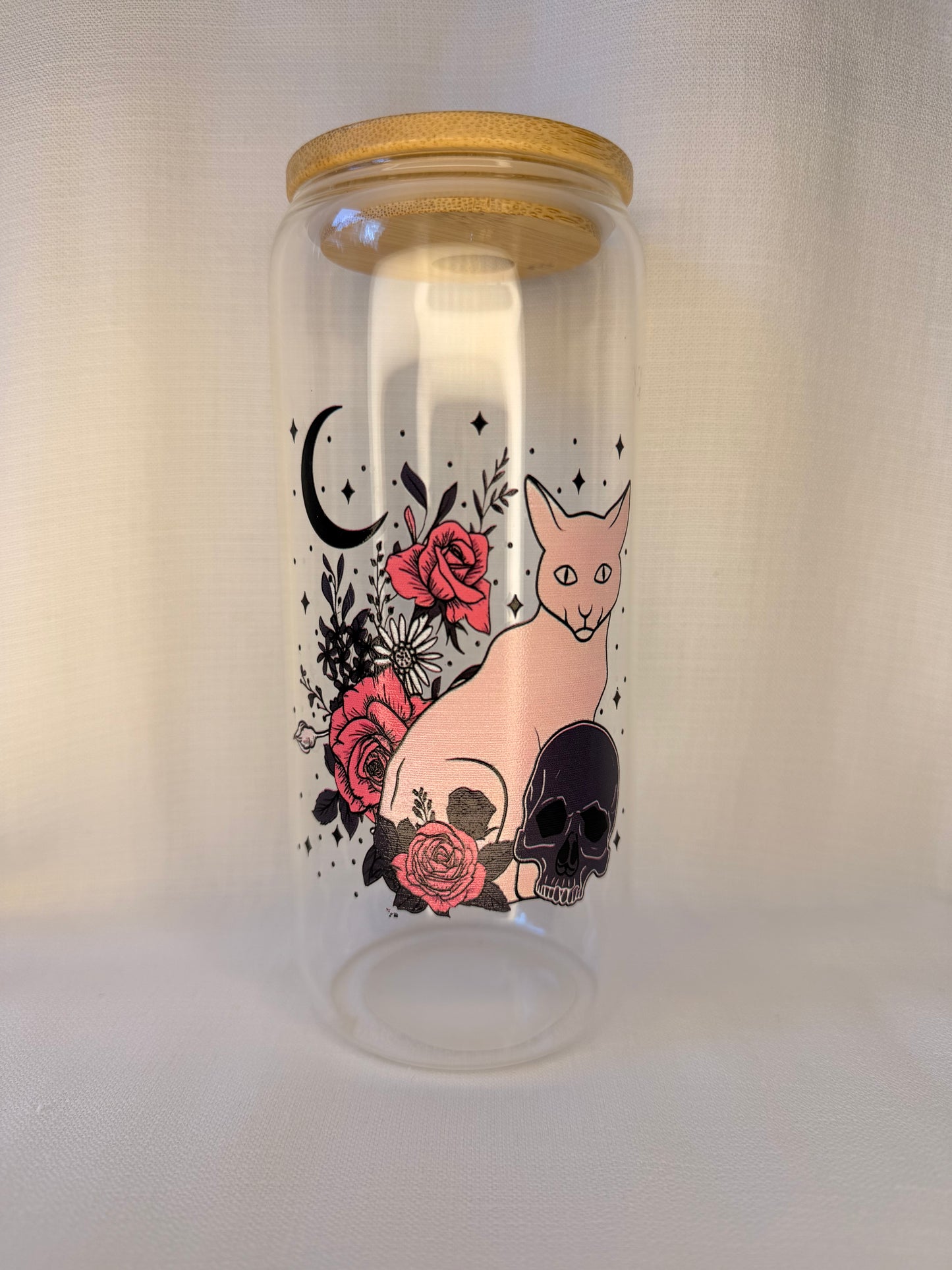 Celestial Cat & Skull Glass Cup