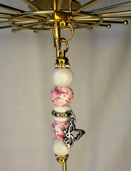 Pink Floral Butterfly Keyring
