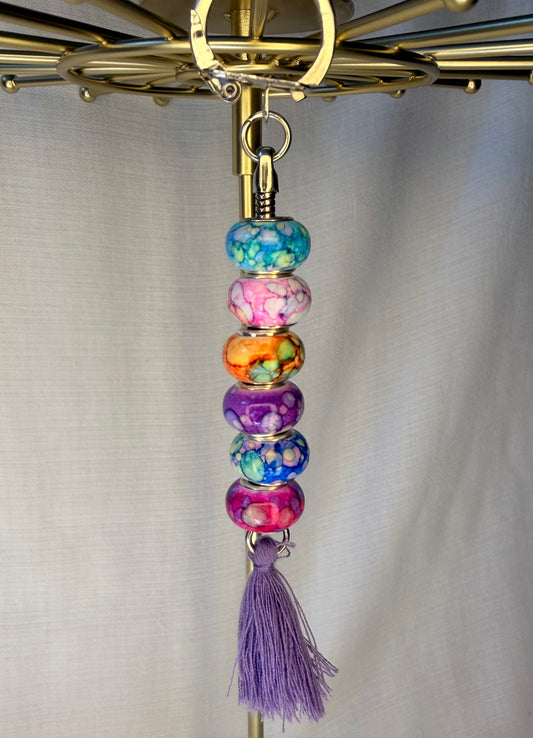Rainbow Marble Tassel Keyring