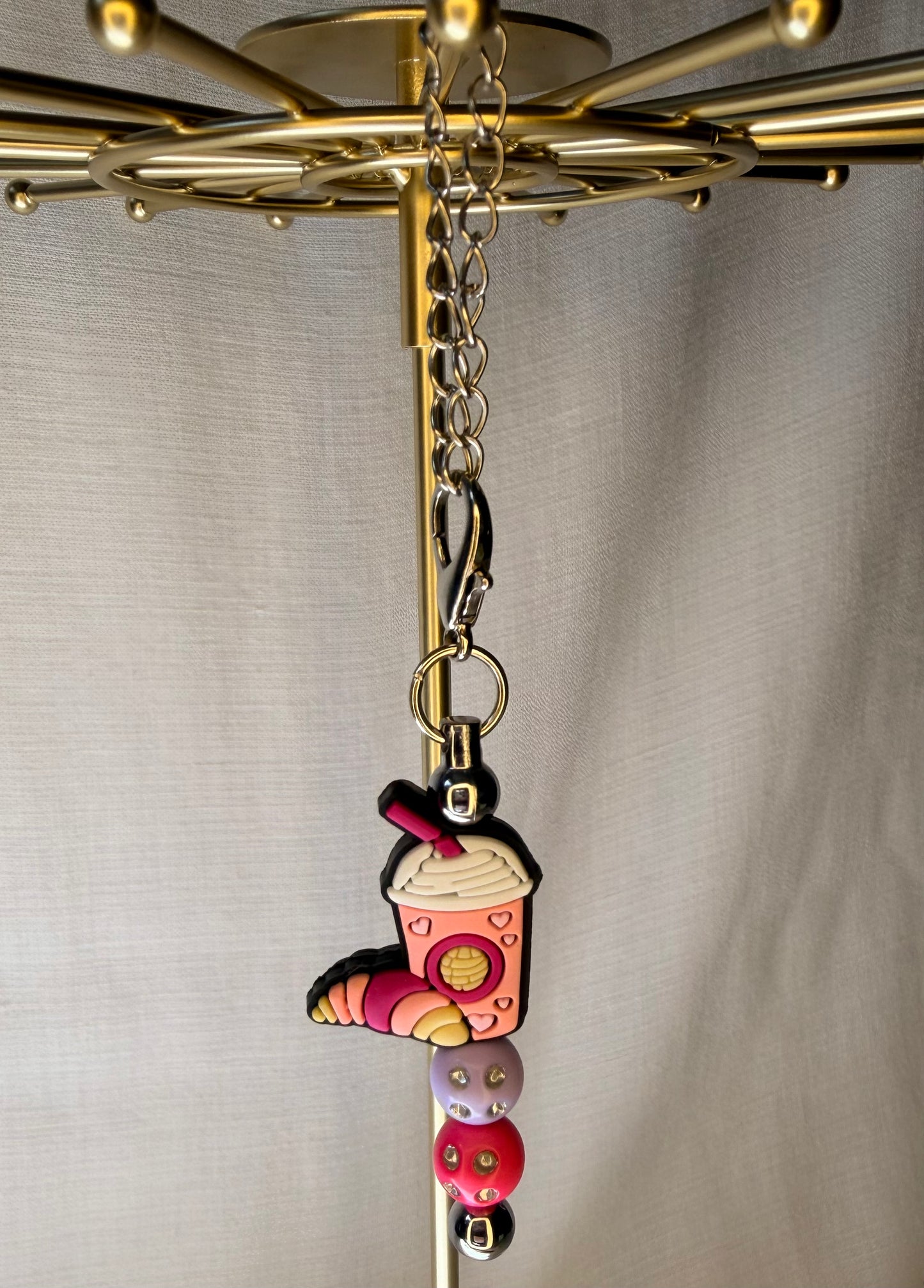 Pink Coffee & Croissant Cup Charm