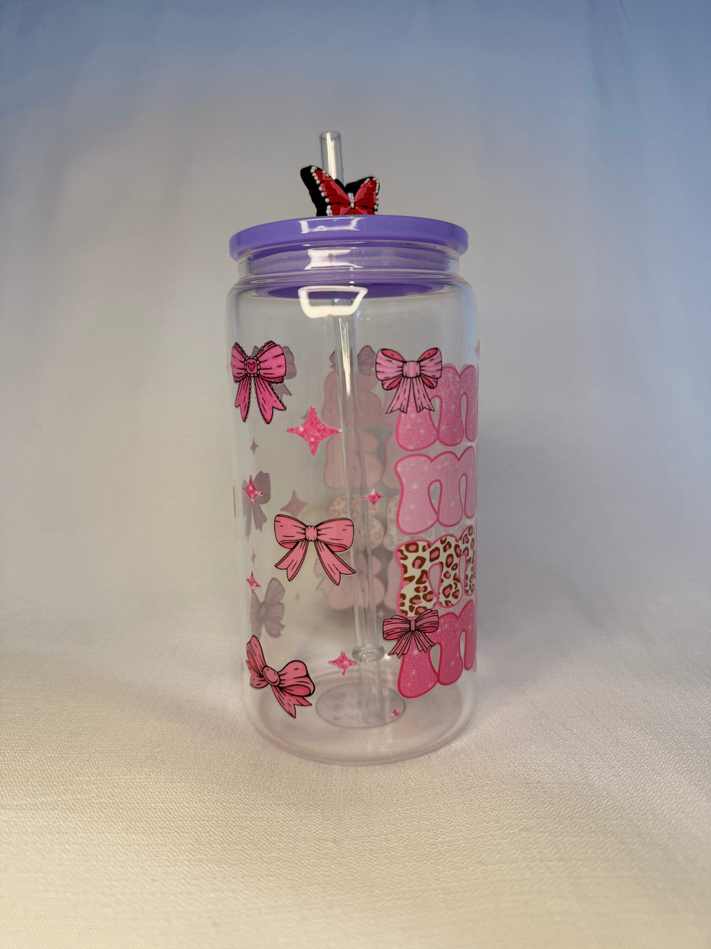 Pink Leopard Mama Glass Cup