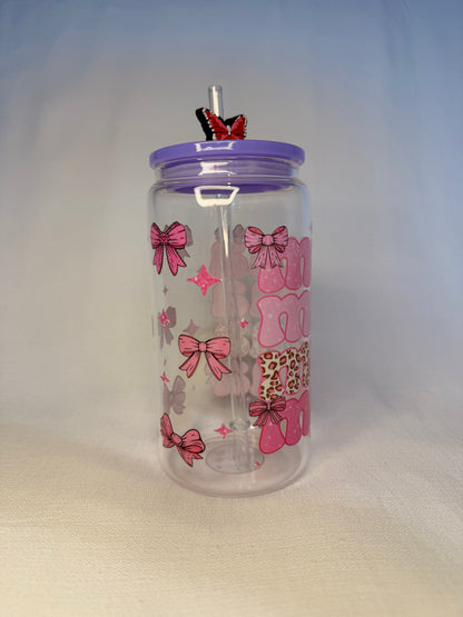 Pink Leopard Mama Glass Cup