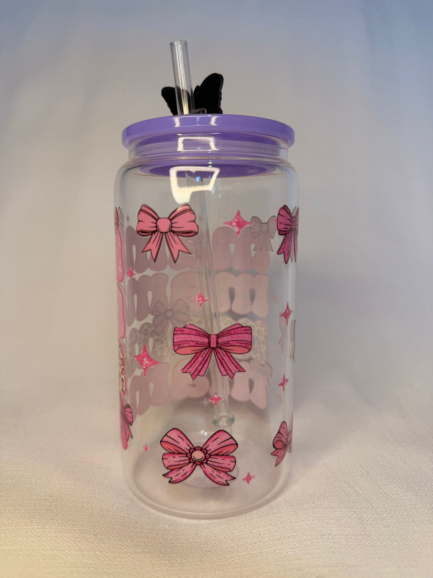 Pink Leopard Mama Glass Cup
