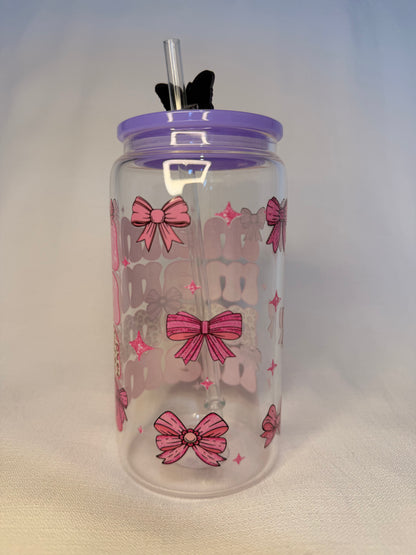 Pink Leopard Mama Glass Cup