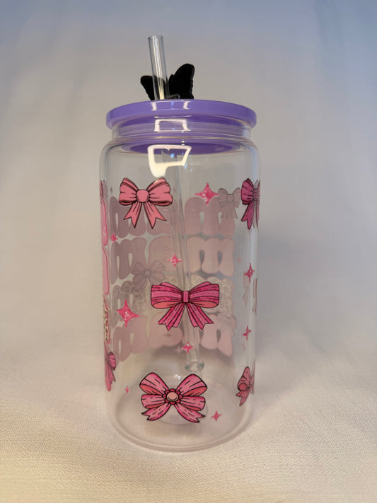 Pink Leopard Mama Glass Cup