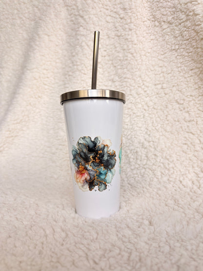 Blue Ink Floral White Tumbler