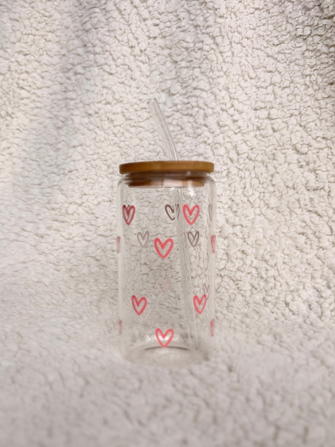 Pink Hearts Glass Cup