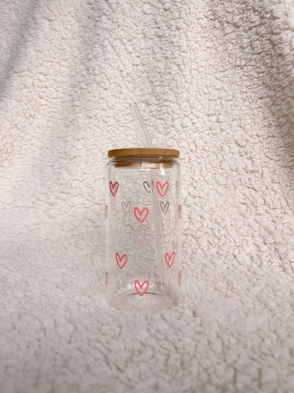 Pink Hearts Glass Cup