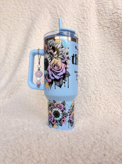 Let Them Blue Floral Tumbler with Cup Charm