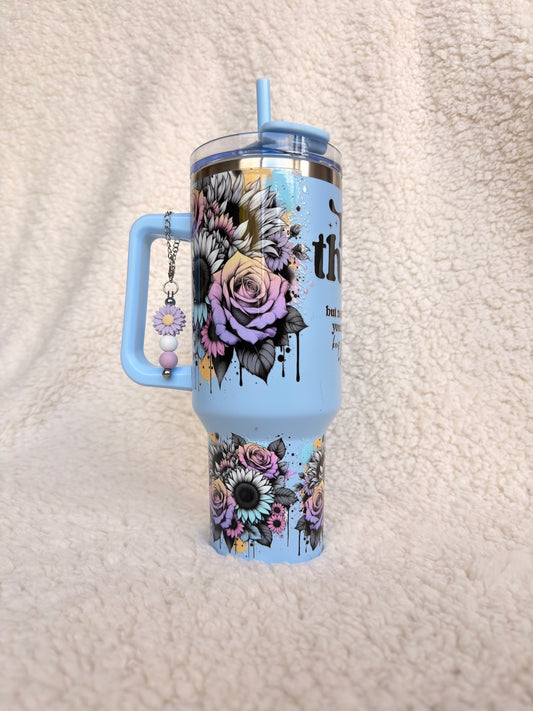Let Them Blue Floral Tumbler with Cup Charm
