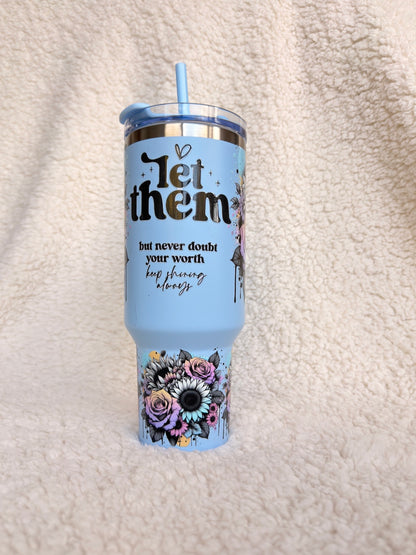 Let Them Blue Floral Tumbler with Cup Charm