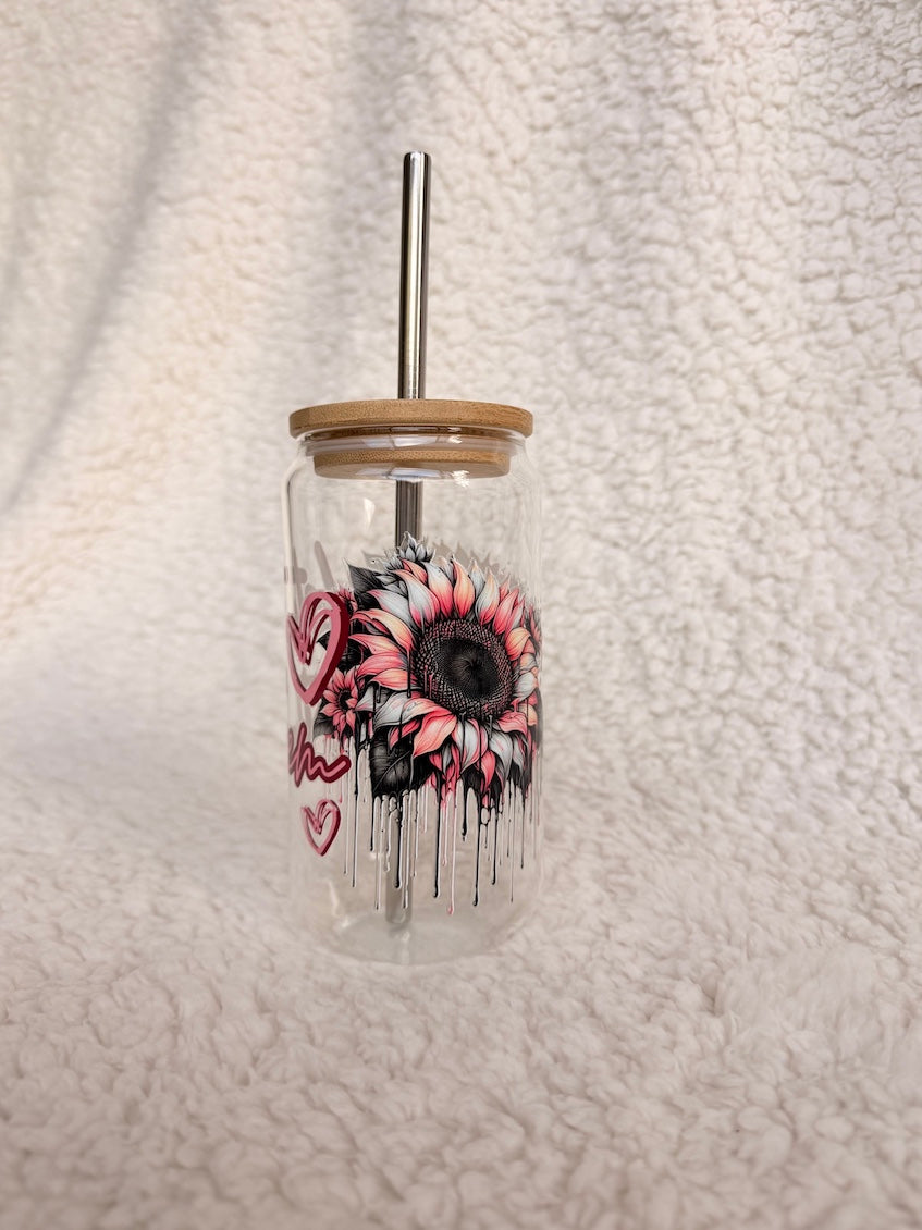 Let Them Pink Sunflower Glass Cup