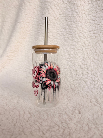 Let Them Pink Sunflower Glass Cup