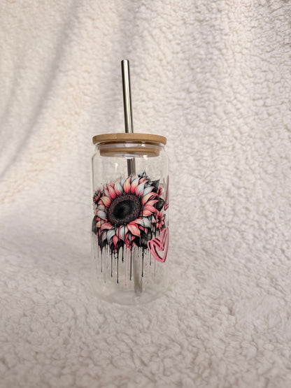 Let Them Pink Sunflower Glass Cup