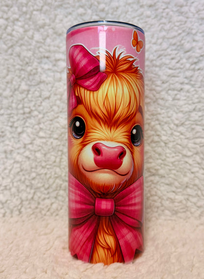 Pink Highland Cow 20oz Tumbler
