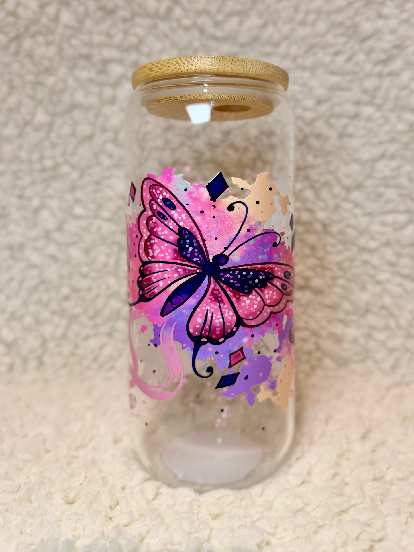 Pink Butterfly Glass Cup