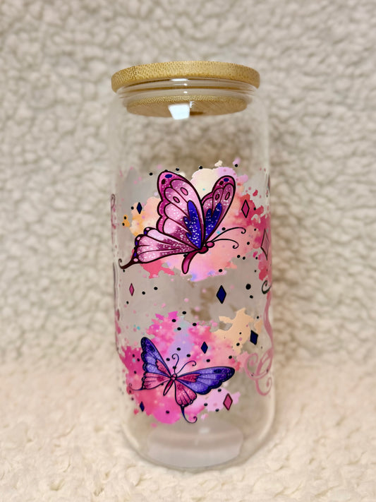 Pink Butterfly Glass Cup