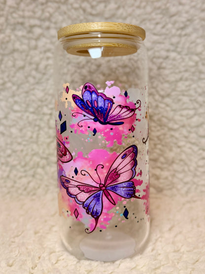 Pink Butterfly Glass Cup